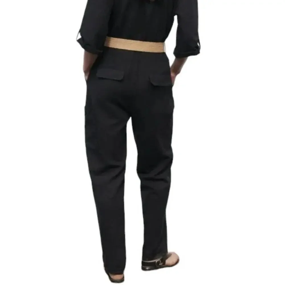 NWT ZARA Linen Blend Belted Coverall Jumpsuit in Black SZ S